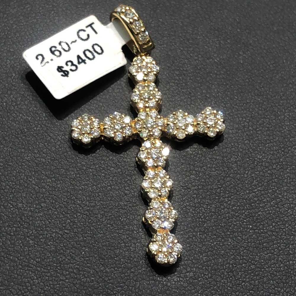 14k yellow gold diamond cross - Picture 7 of 8